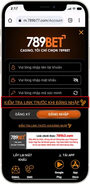 Tại giao diện đăng nhập bấm vào mục CHECKLINK